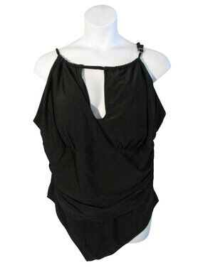 Boutique 3X Black One Piece Bathing Suit Swimsuit Gathered Sides